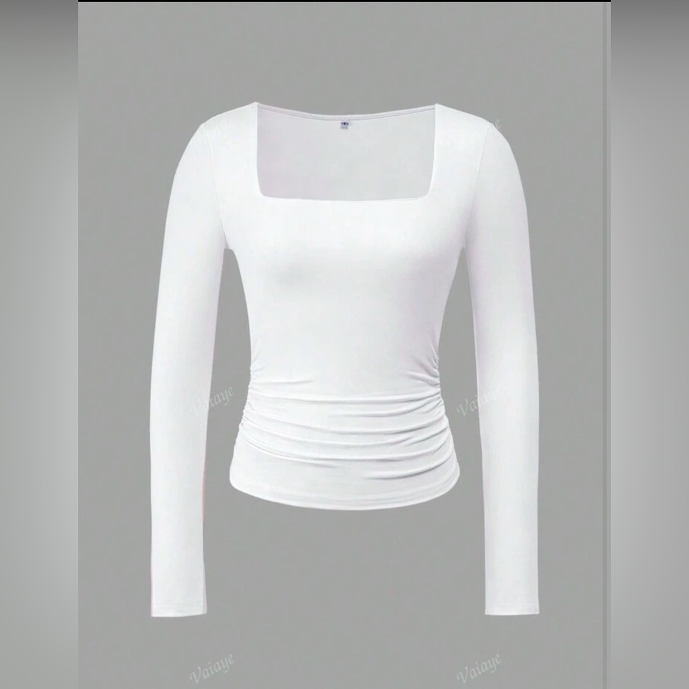 Ladies' Summer Knitted Square Neck Waist Cinching Sexy Y2K Base T-Shirt - Picture 3 of 4